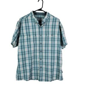Kuhl Shirt Men's Large Linen Blend Plaid Short Sleeve Pockets Gorpcore